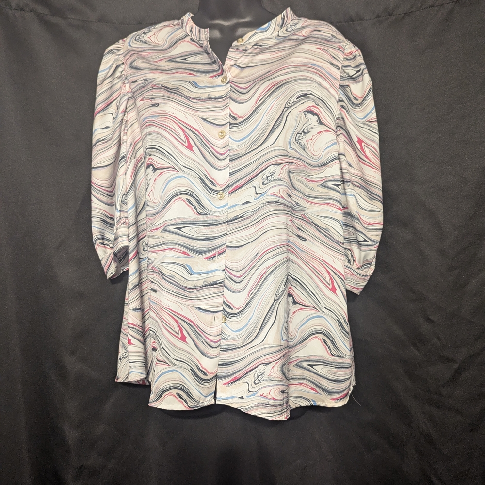 237. Halston Heritage Pink and White 3/4 Sleeve Button Down Shirt